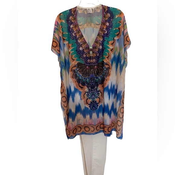 NWT crystal-embellished sheer tunic, wrap or swim coverup one size - Picture 9 of 9